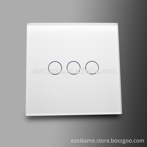 3 Gang Black Crystal Glass Panel Touch Wall Light Switch With Remote Control